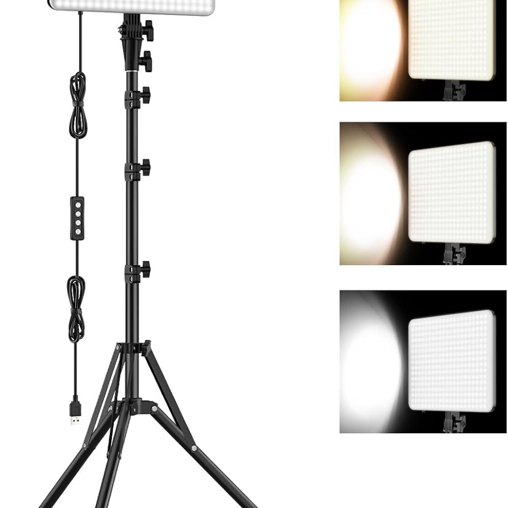 1-Pack LED Video Lighting Kit, Anautin 15W/1700Lux Photography Lighting with Tripod Stand, 2500-8500K Dimmable Streaming Light for Video Recording, Gaming, Podcast, Barber, Salon, TikTok, YouTube