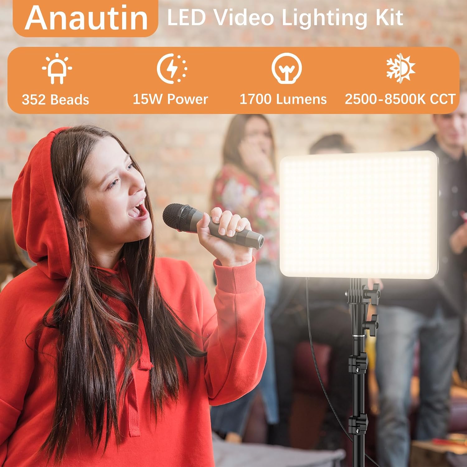 1-Pack LED Video Lighting Kit, Anautin 15W/1700Lux Photography Lighting with Tripod Stand, 2500-8500K Dimmable Streaming Light for Video Recording, Gaming, Podcast, Barber, Salon, TikTok, YouTube - Image 2