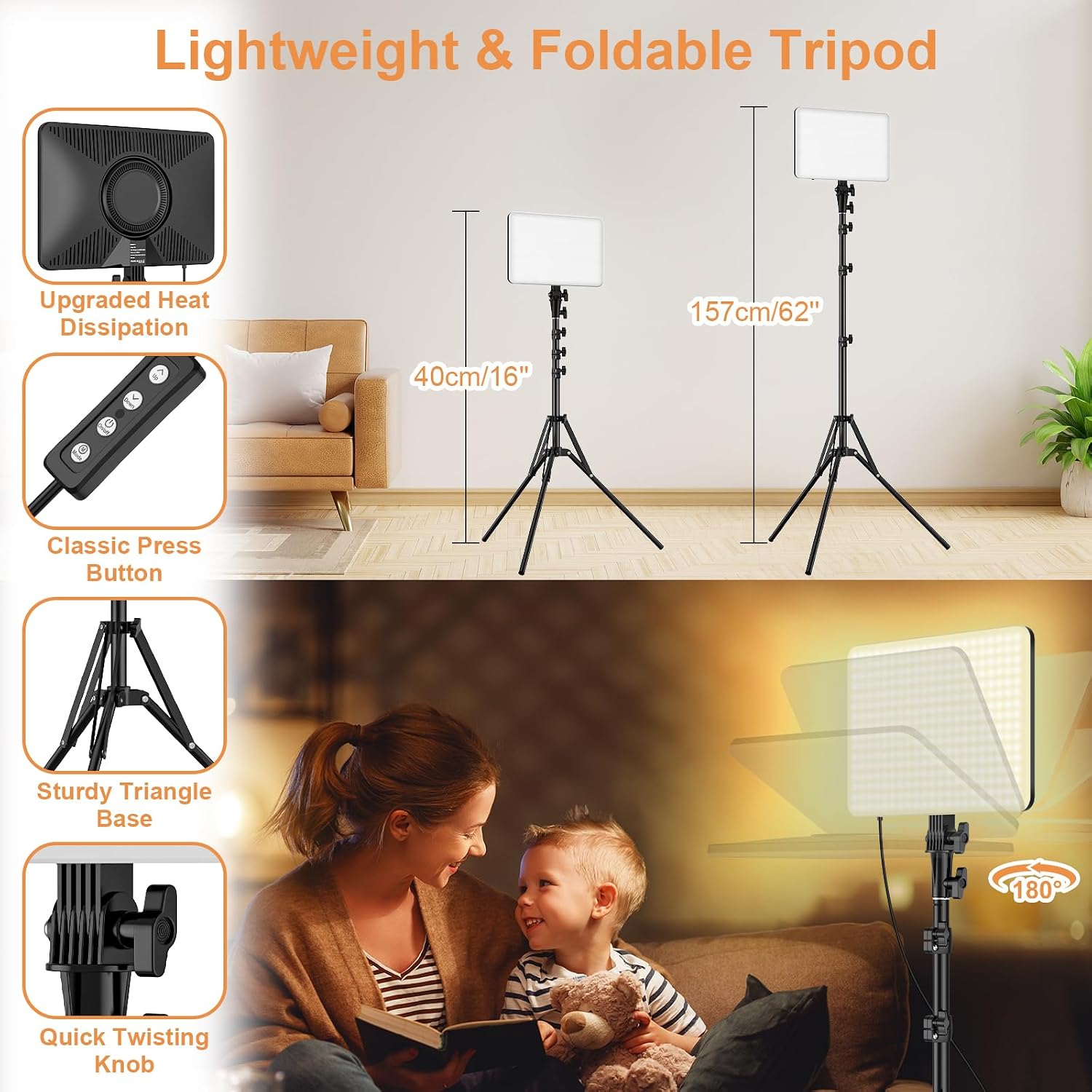 1-Pack LED Video Lighting Kit, Anautin 15W/1700Lux Photography Lighting with Tripod Stand, 2500-8500K Dimmable Streaming Light for Video Recording, Gaming, Podcast, Barber, Salon, TikTok, YouTube - Image 4